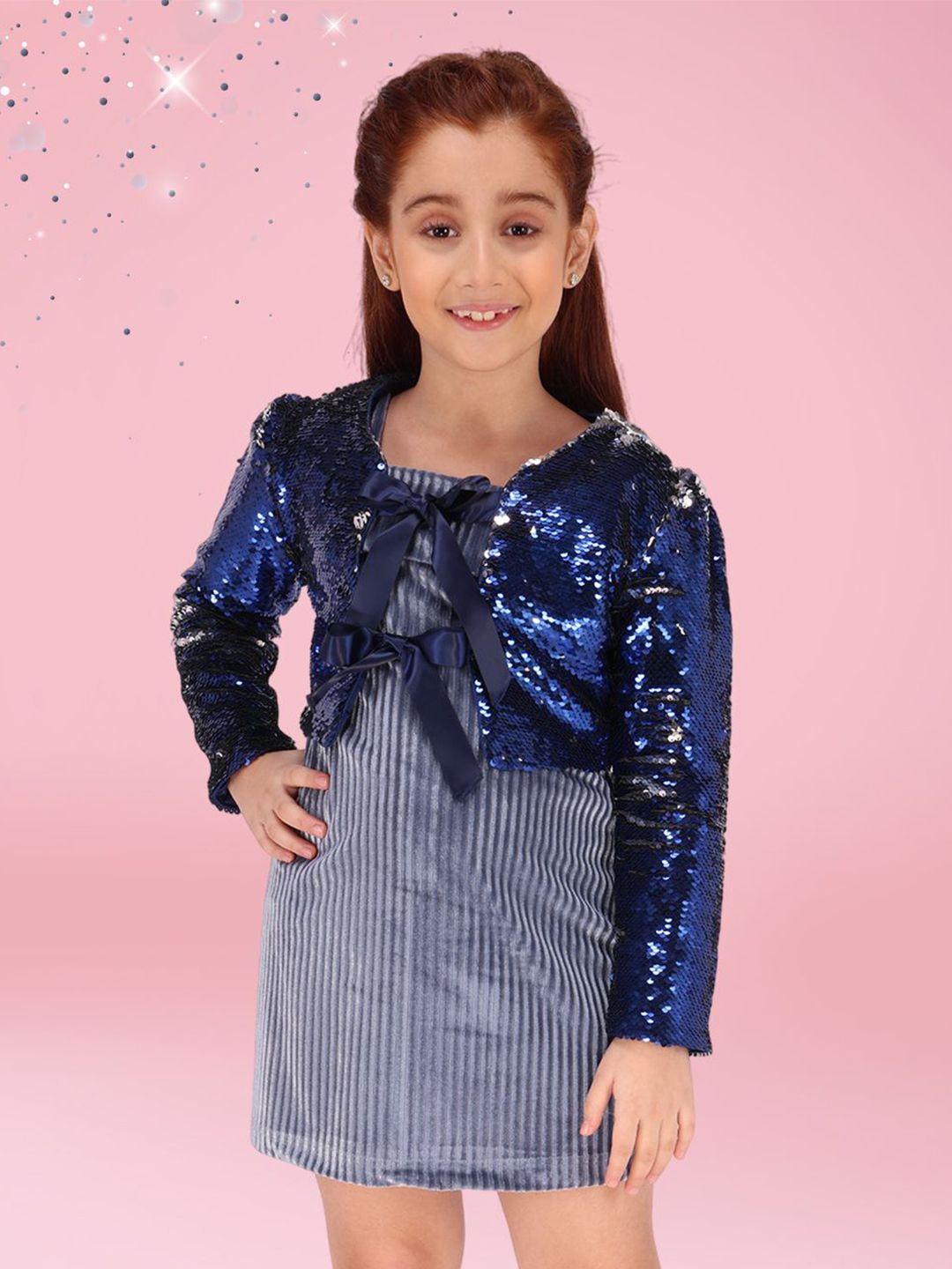 CUTECUMBER Girls Embellished Sheath Dress With jacket-image-6