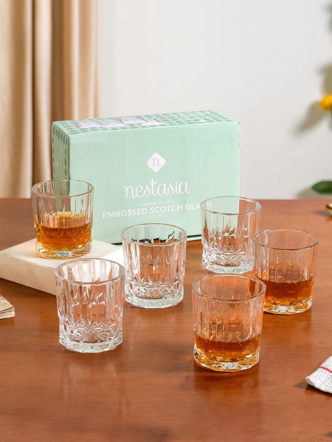 Nestasia Transparent 6 Pieces Vintage Whiskey Glasses 240 ml each-picture-58