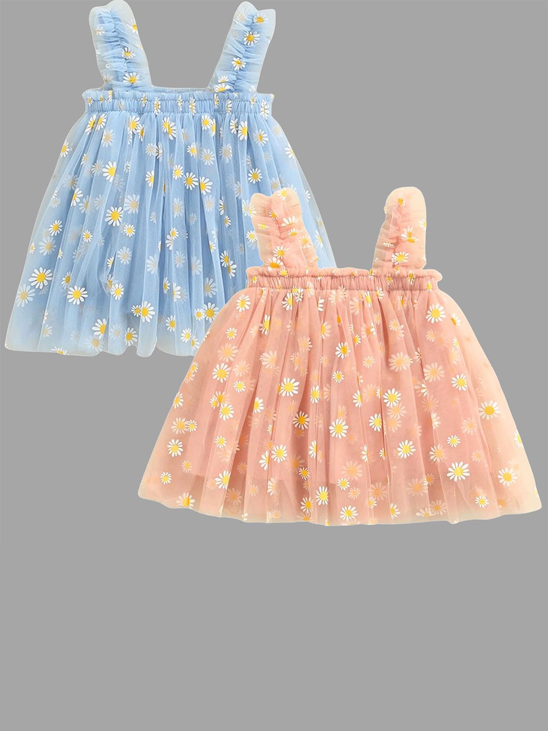 TotzTouch Girls Pack Of 2 Floral Printed Ruffled A-Line Knee Length Dress-picture-34