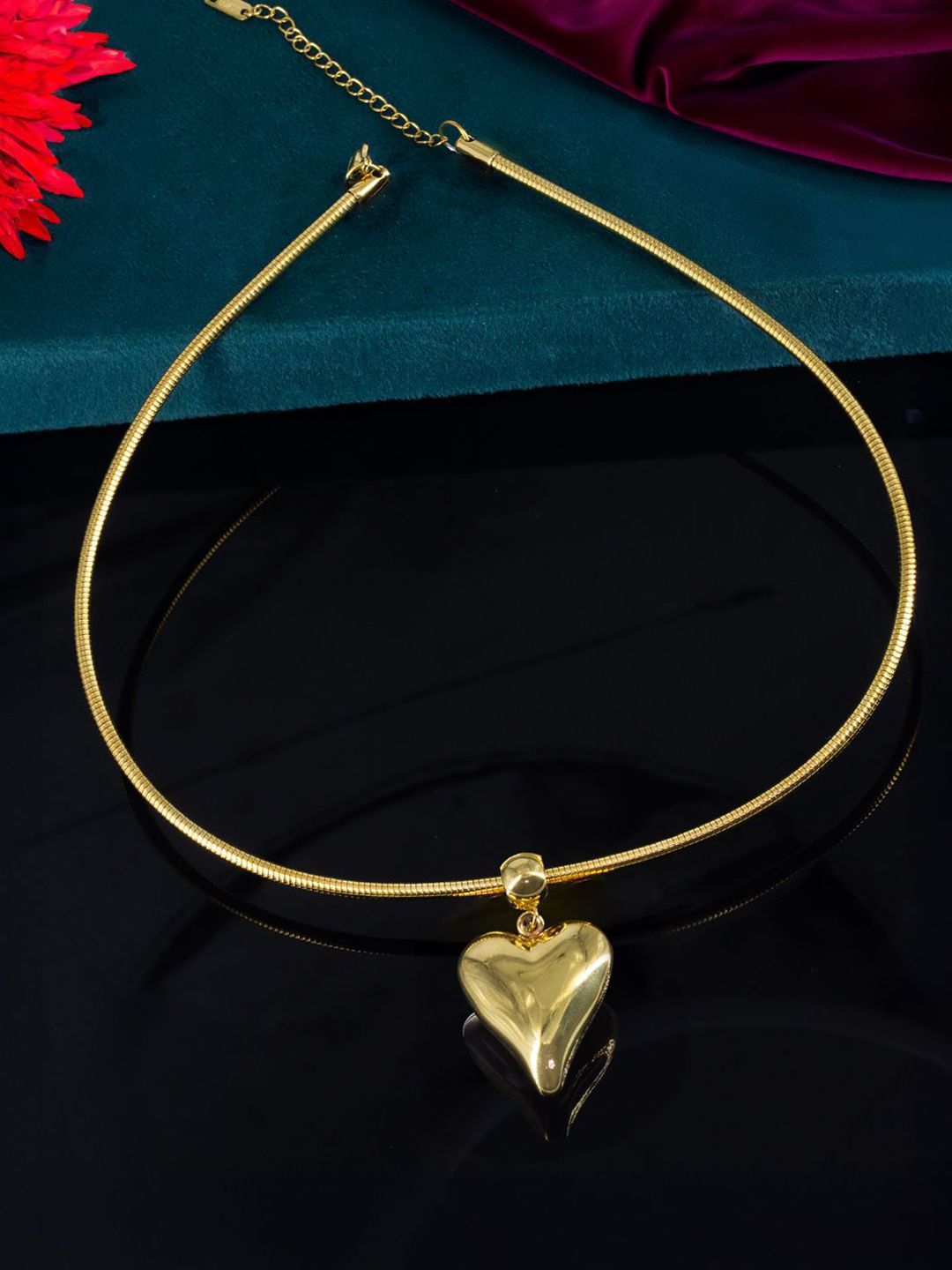 PRIVIU Gold-Plated Heart Shaped Pendants With Chains-picture-23