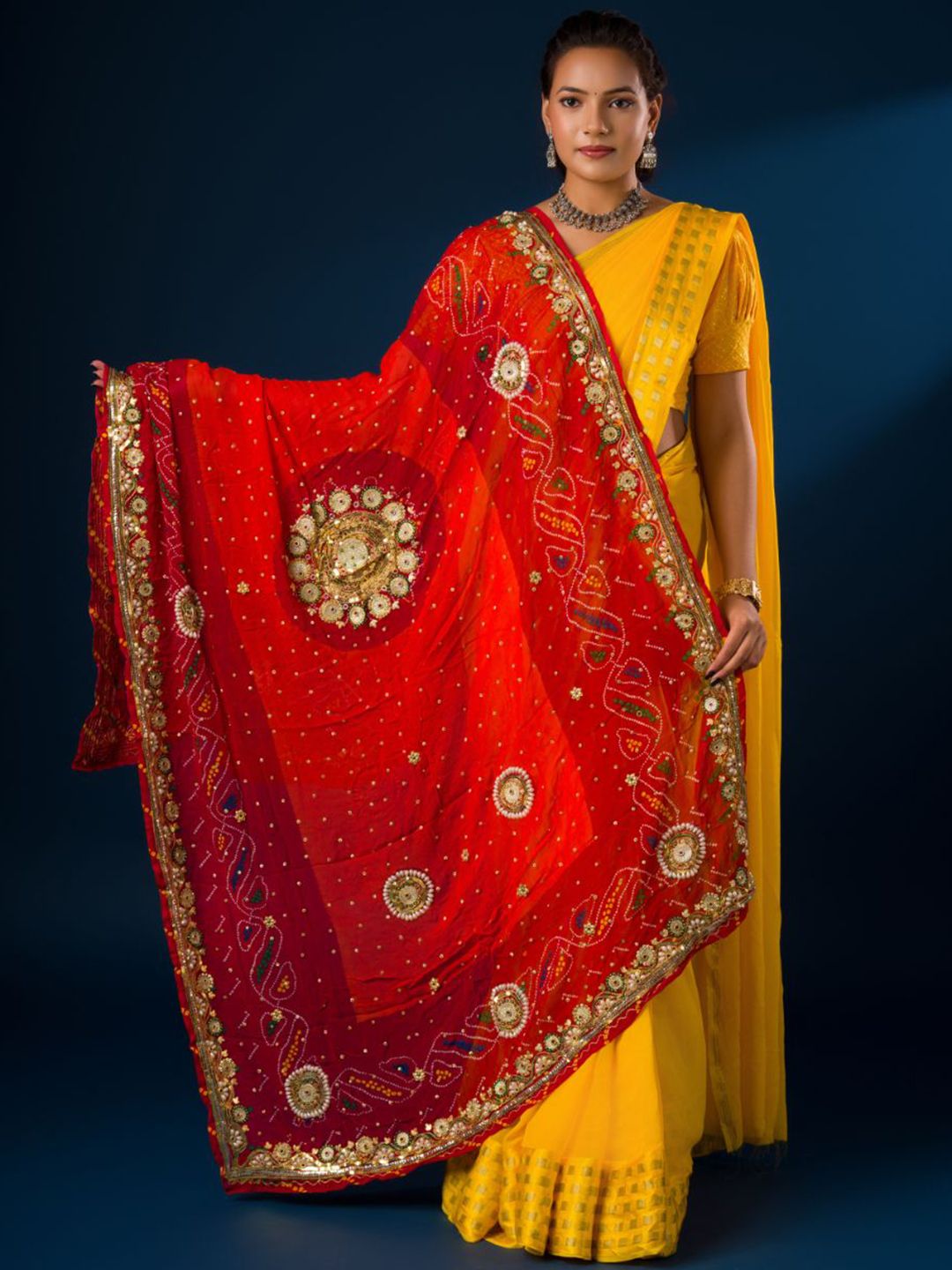 KCPC BANDHANI Bandhani Embroidered Beads and Stones Pure Georgette Rajasthani Dupatta-picture-51