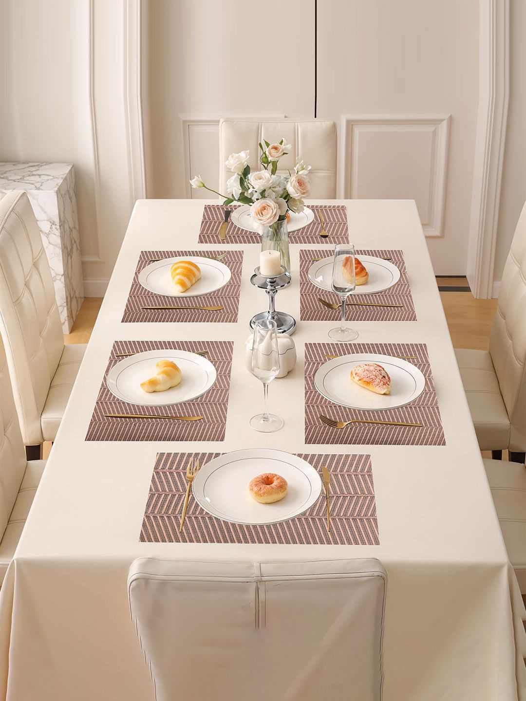 Kuber Industries Placemats Set Of 6Copper Striped Rectangular Shape Table Mats-picture-23