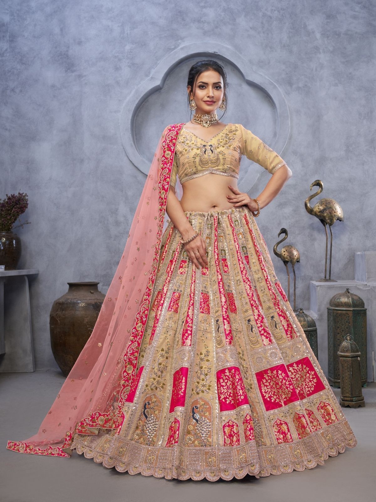 ODETTE Embellished Zardozi Semi-Stitched Lehenga & Unstitched Blouse With Dupatta-image-21