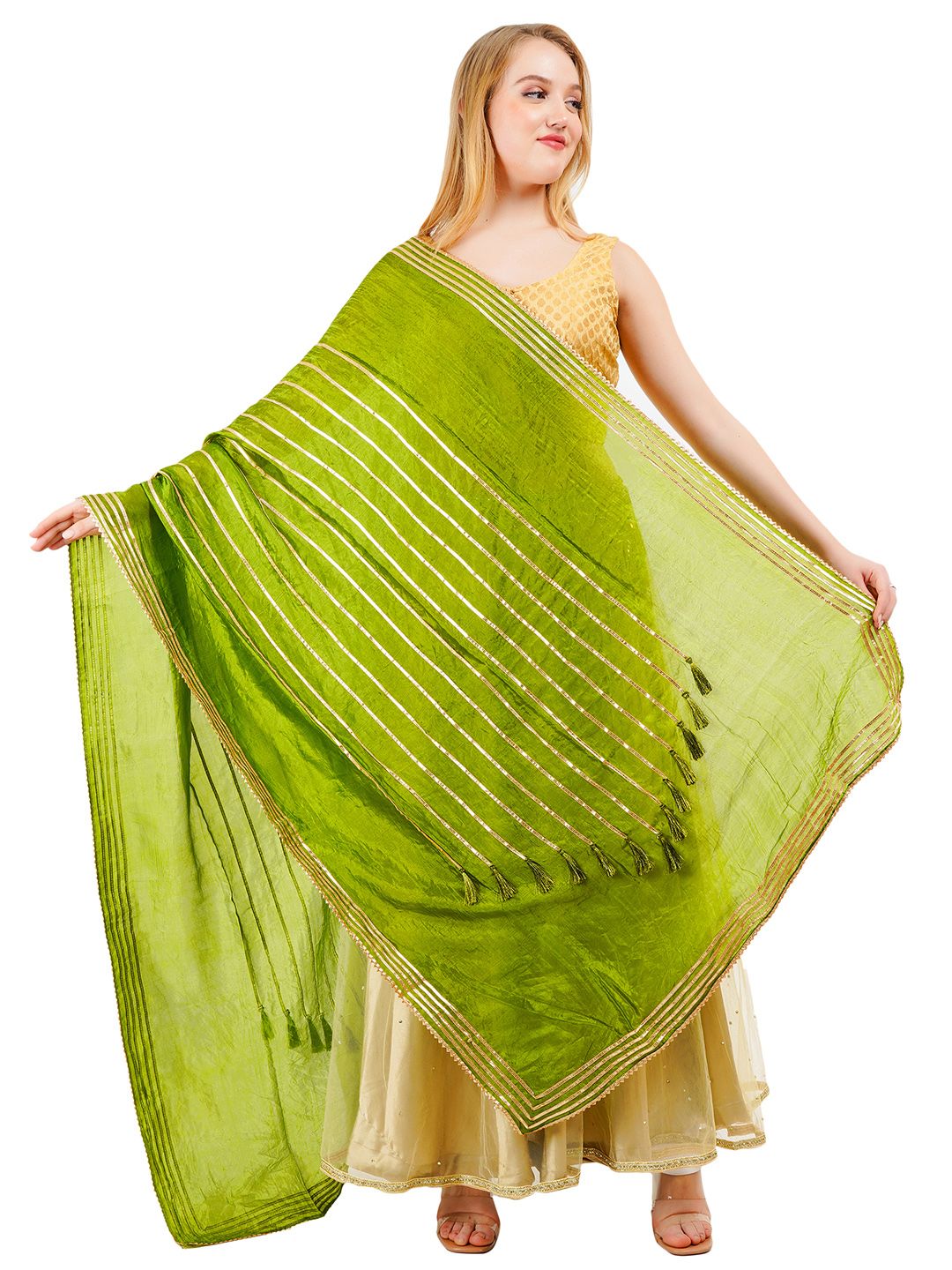 Way2Like Striped Gotta Patti Tasselled Detail Silk Wrap Shawl Scarf Hijab Dupatta-picture-25