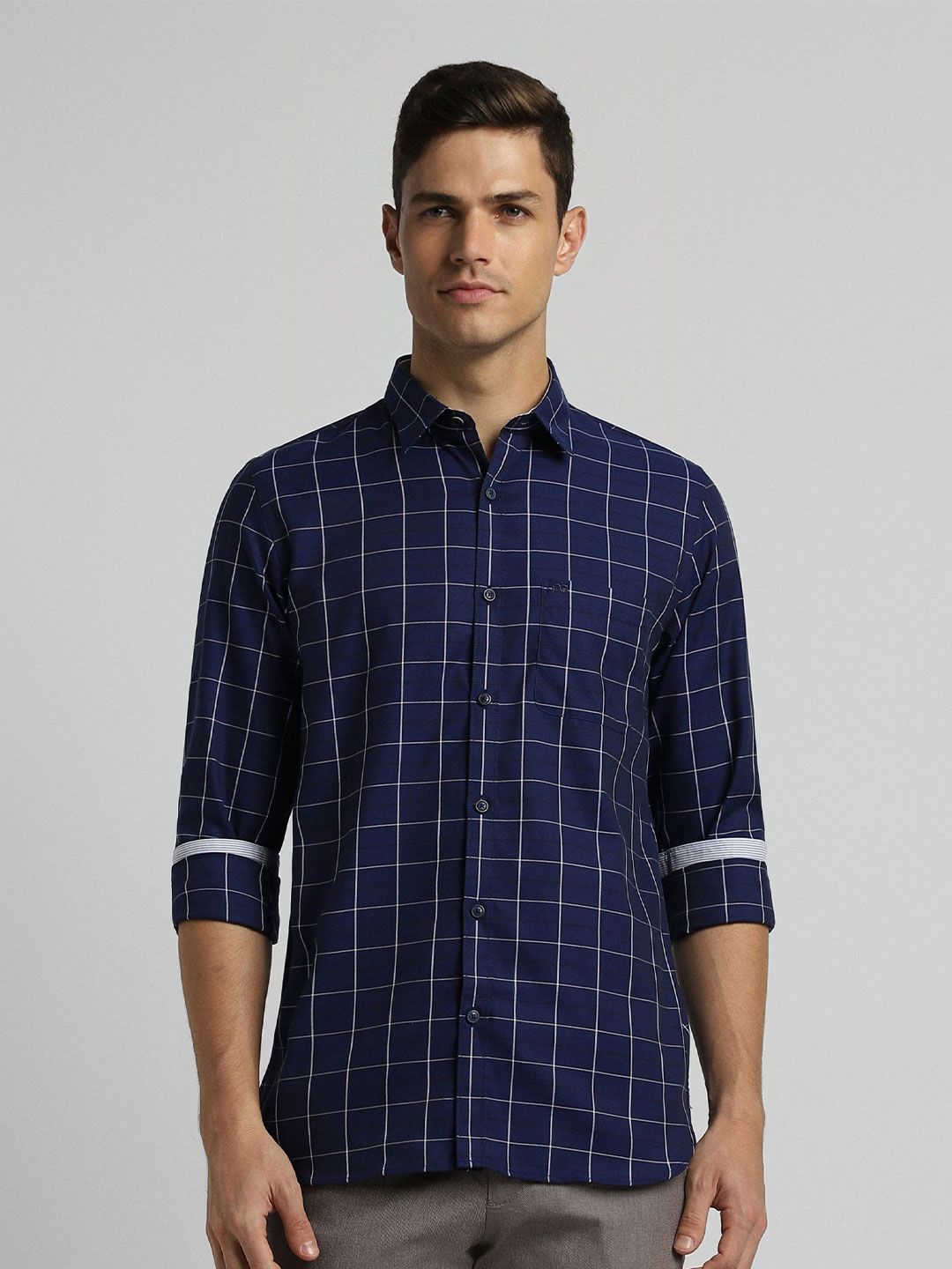Peter England Casuals Men Slim Fit Spread Collar Windowpane Checked Cotton Casual Shirt-picture-47