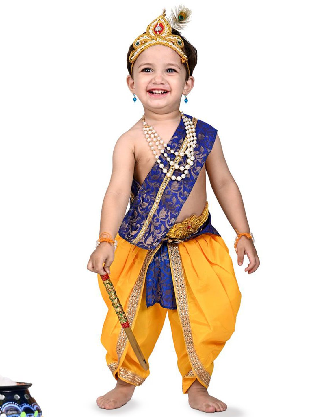 itsmycostume Kids Krishana Pure Cotton Fancy Costume Set With Jewellery-picture-23