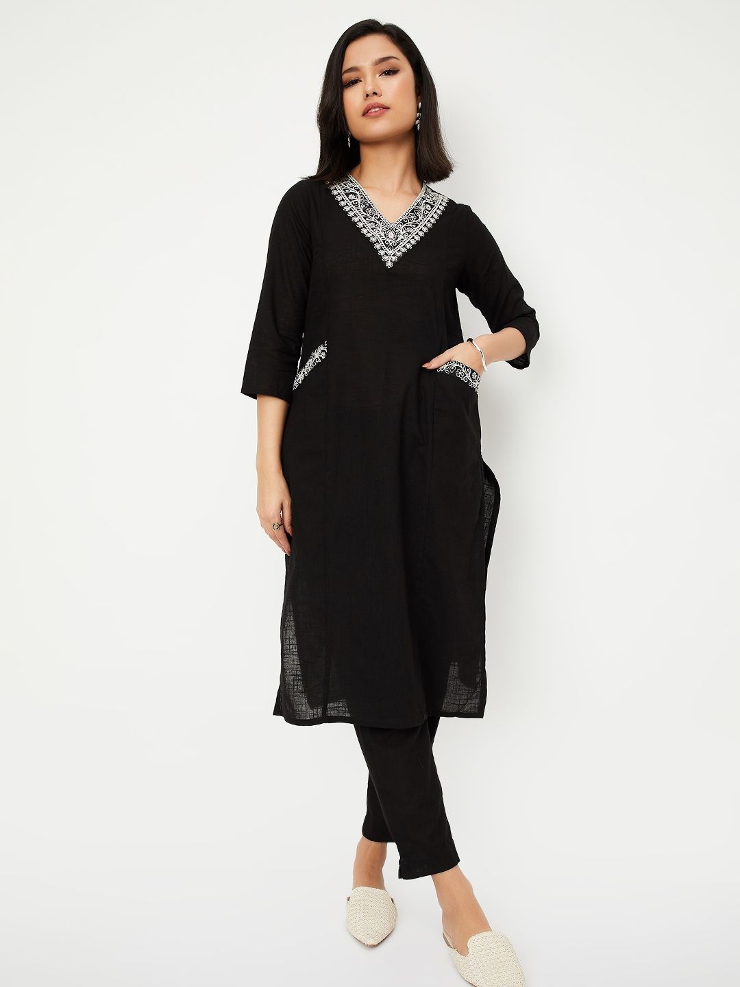 max Floral Embroidered V-Neck Straight Kurta With Trouser