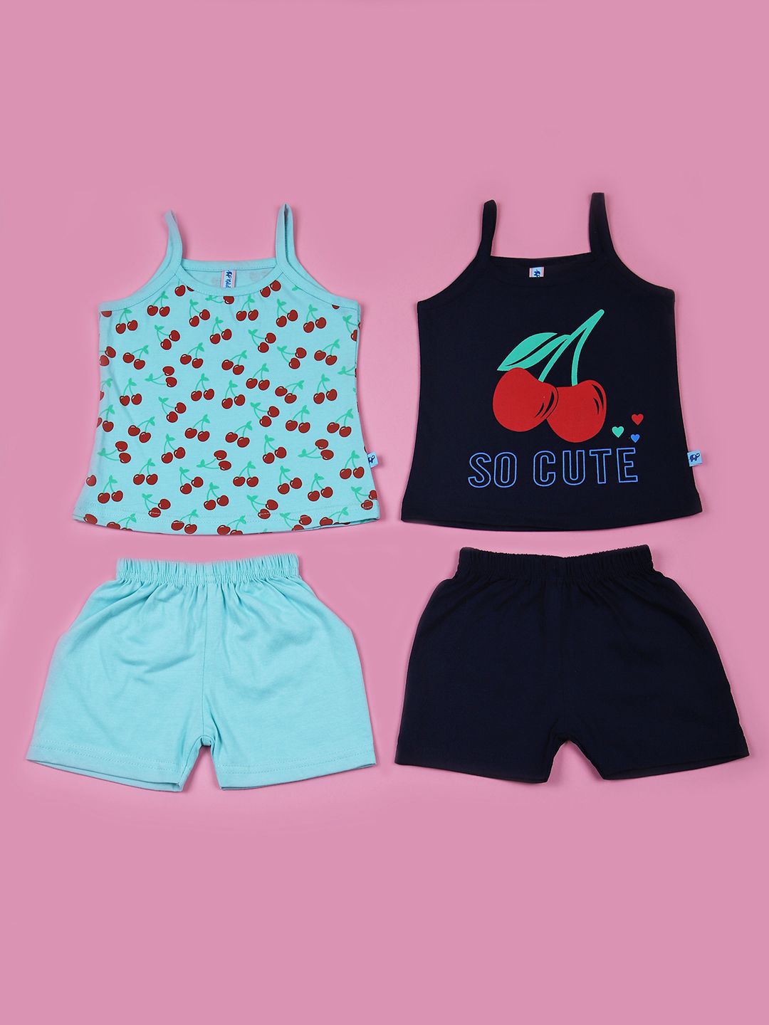 V-Mart Girls Pack Of 2 Printed Sleeveless Pure Cotton Tops With Shorts-picture-19