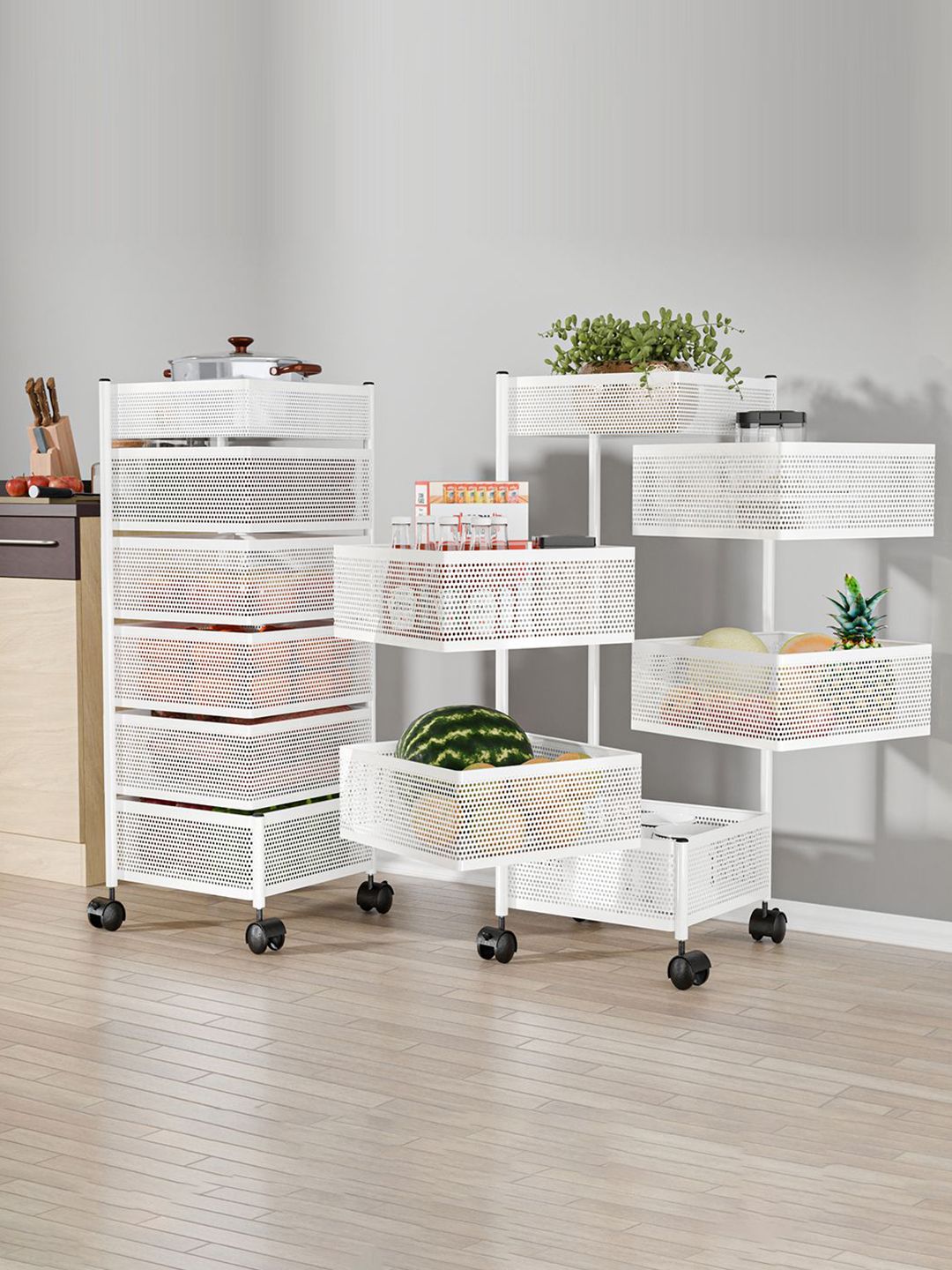 Kuber Industries Pack of 2 Kitchen 5+1 Layer Metal Storage Kitchen Trolley White-picture-49