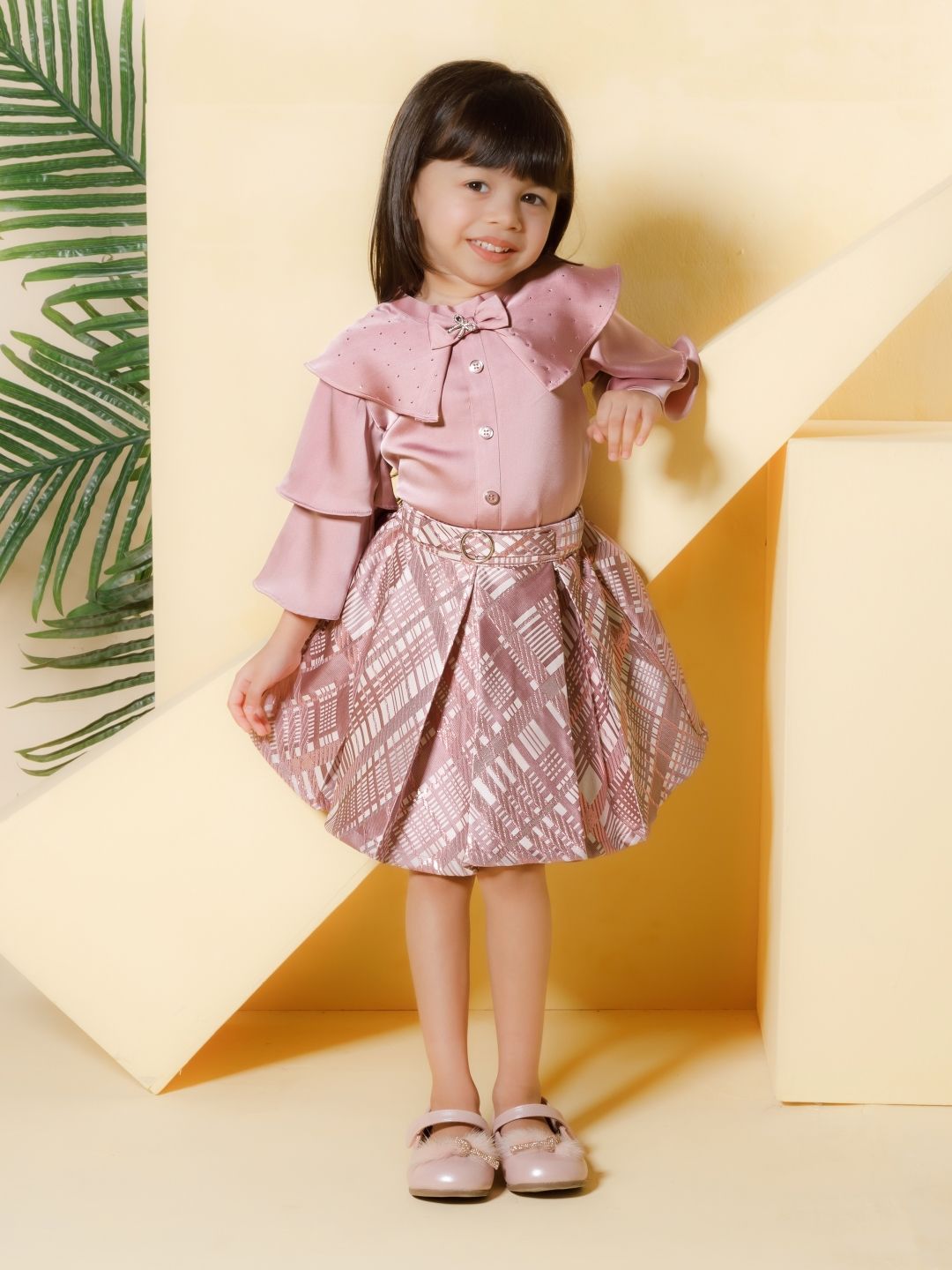 Peppermint Fancy Flash Girls Round Neck Shirt With Skirt-picture-24