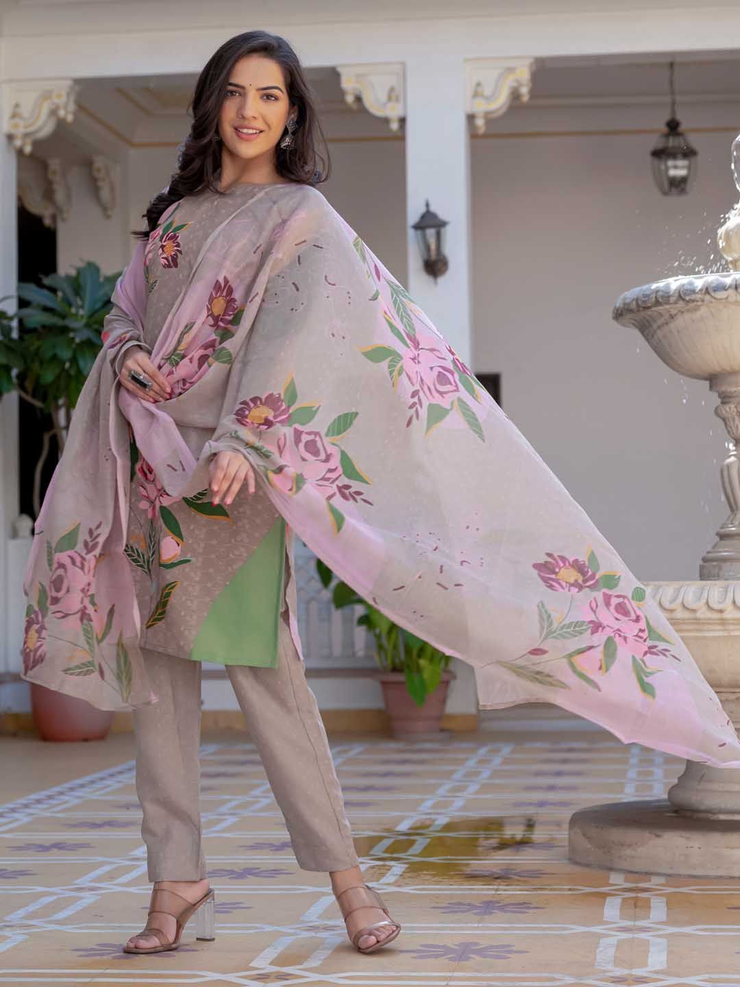 Aastha Fashion Women's Multicolor Pashmina Digital Printed Kurta with Trouser & Dupatta main image 0