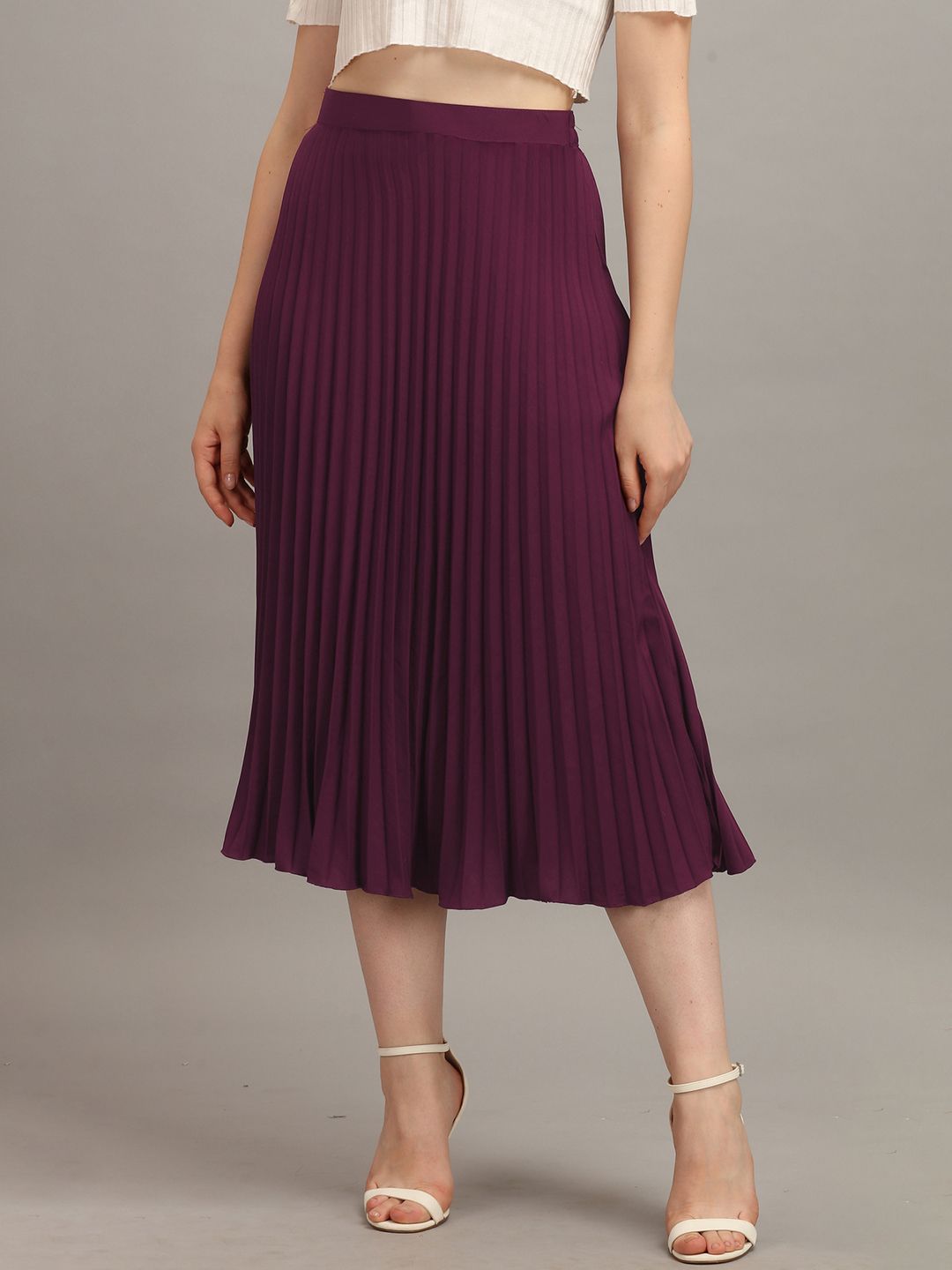 ZWERLON Accordion Pleats Linen Midi Skirt-picture-24