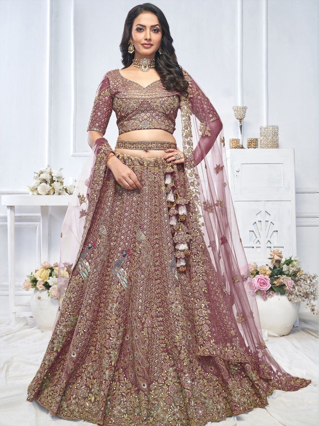 ODETTE Embroidered Sequinned Semi-Stitched Lehenga & Unstitched Blouse With Dupatta-image-20