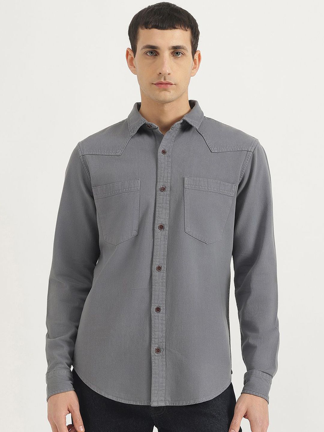 United Colors of Benetton Men Spread Collar Solid Cotton Casual Shirt-picture-25