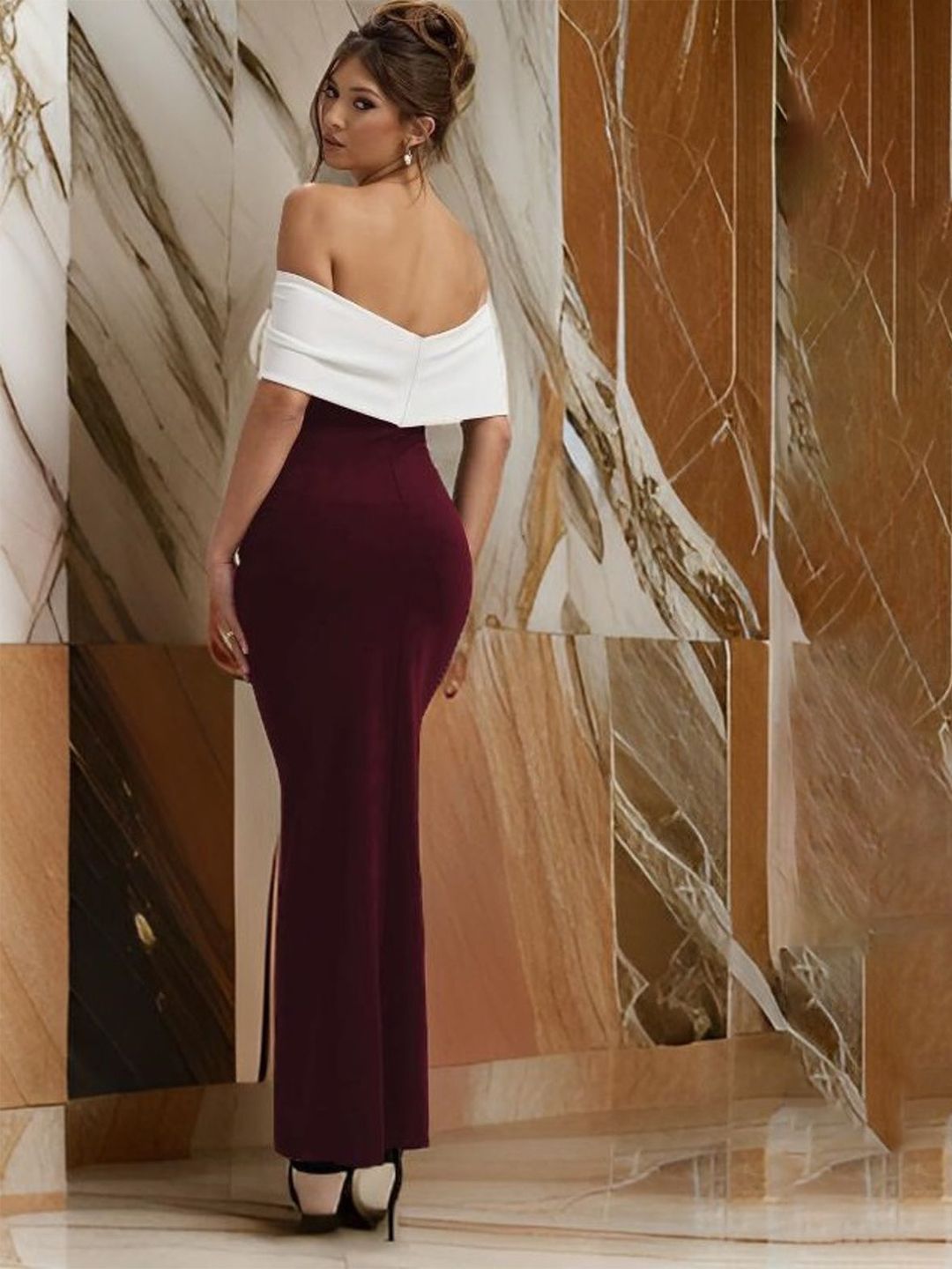 Genzy Women Off-Shoulder Crepe A-Line Maxi Dress view 1