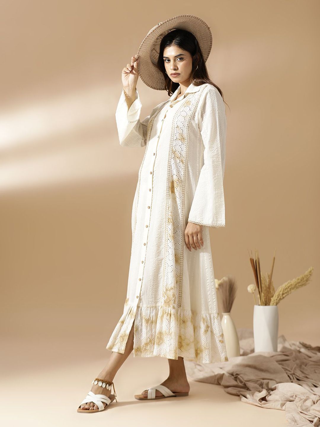 Tie & Dye Earthy Dress - Schiffli Cotton Dress