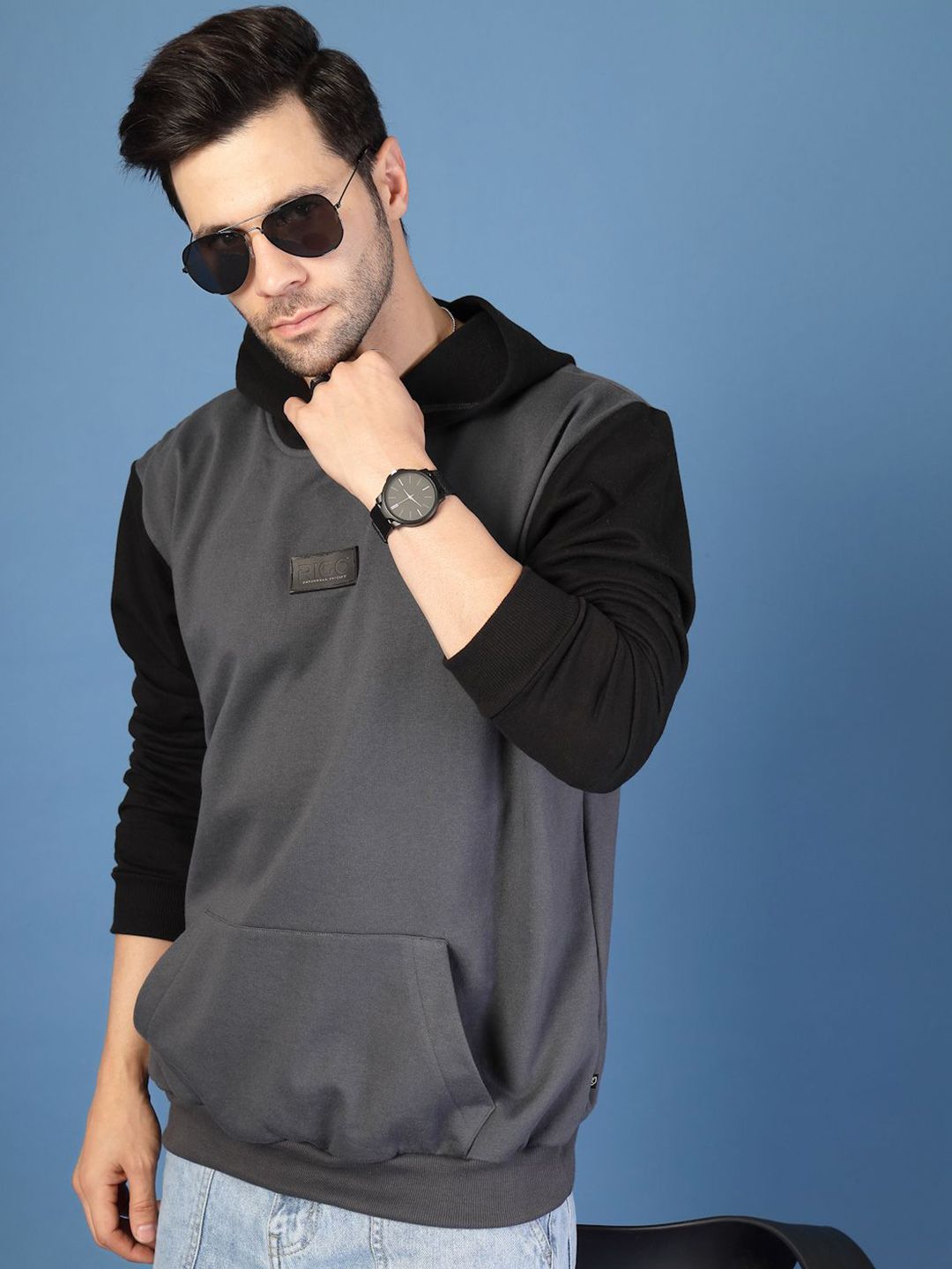 Rigo Men Colourblocked Hooded Sweatshirt-image-8