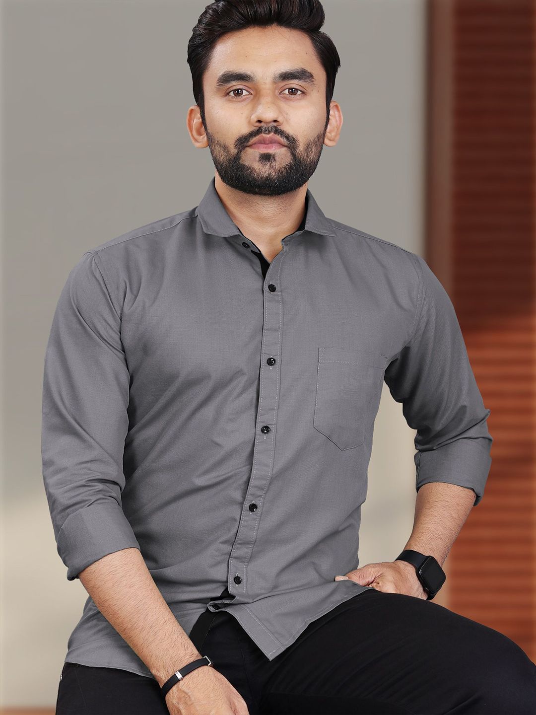 VeBNoR Men Standard Fit Solid Spread Collar Shirt-picture-19