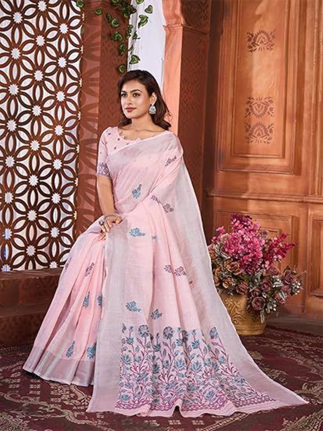 NEGRONI Floral Linen Blend Saree-picture-44