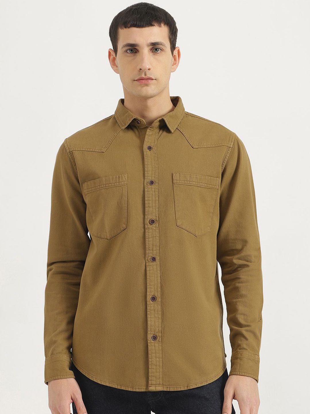 United Colors of Benetton Men Spread Collar Solid Cotton Casual Shirt-picture-26