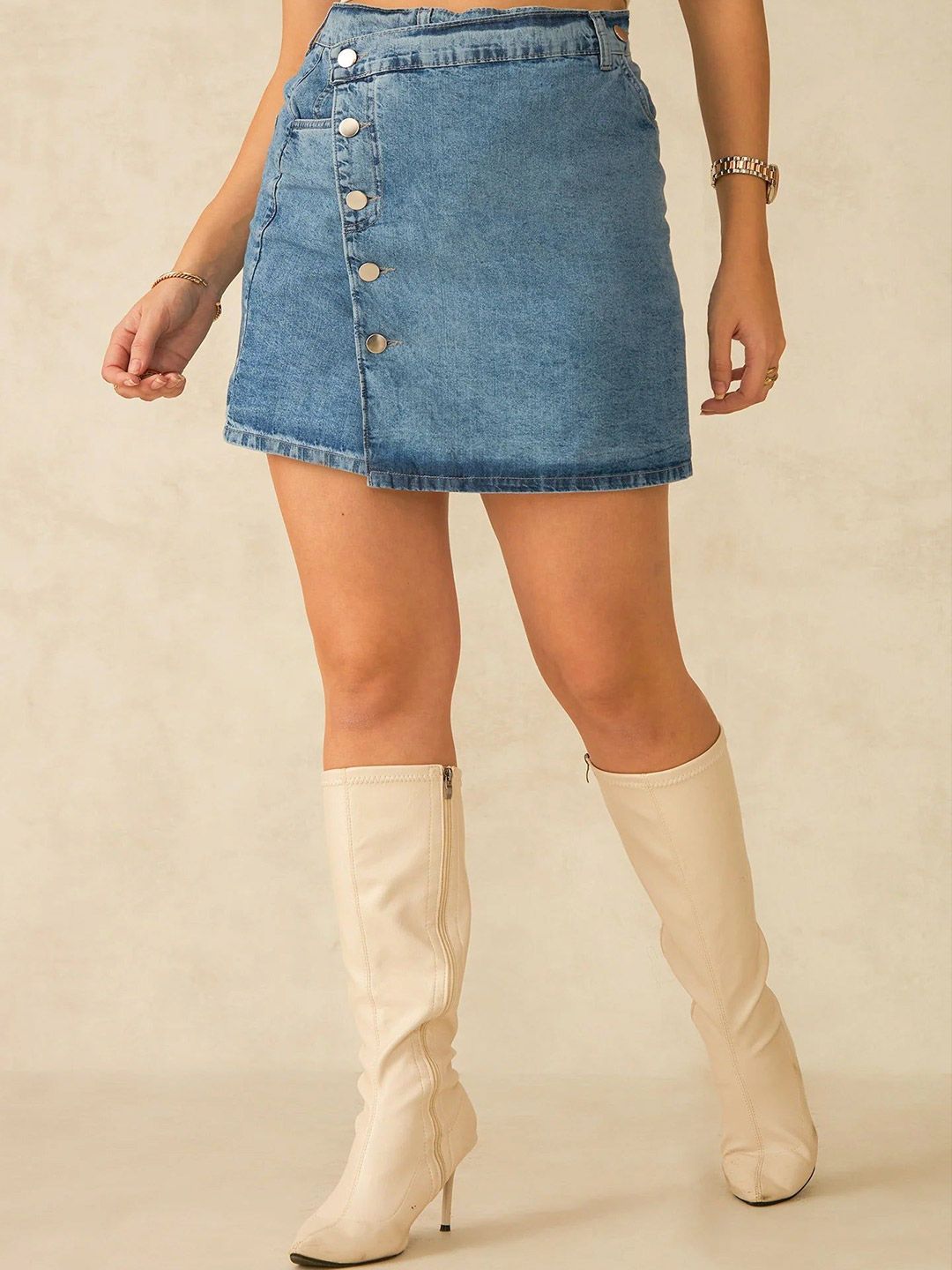 Virgio Verity Light Blue Wrap Mini Skirt-picture-12