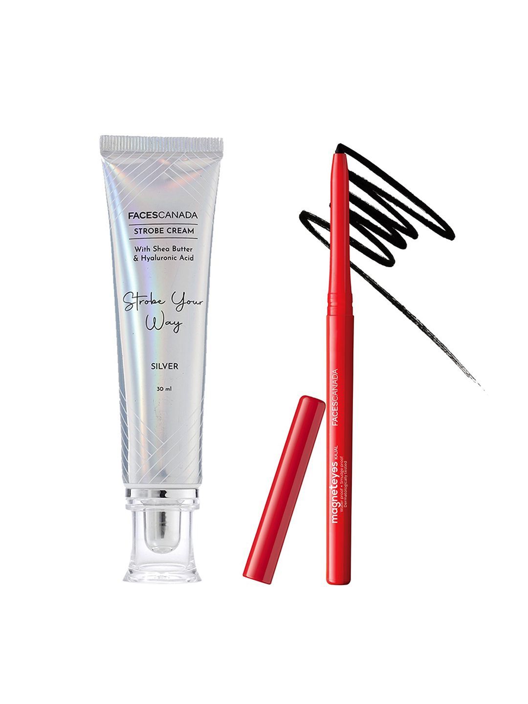 FACES CANADA Set Of 2 Strobe Cream - 30 ml- Silver & Magneteyes Kajal - 0.35 g- Black-picture-46