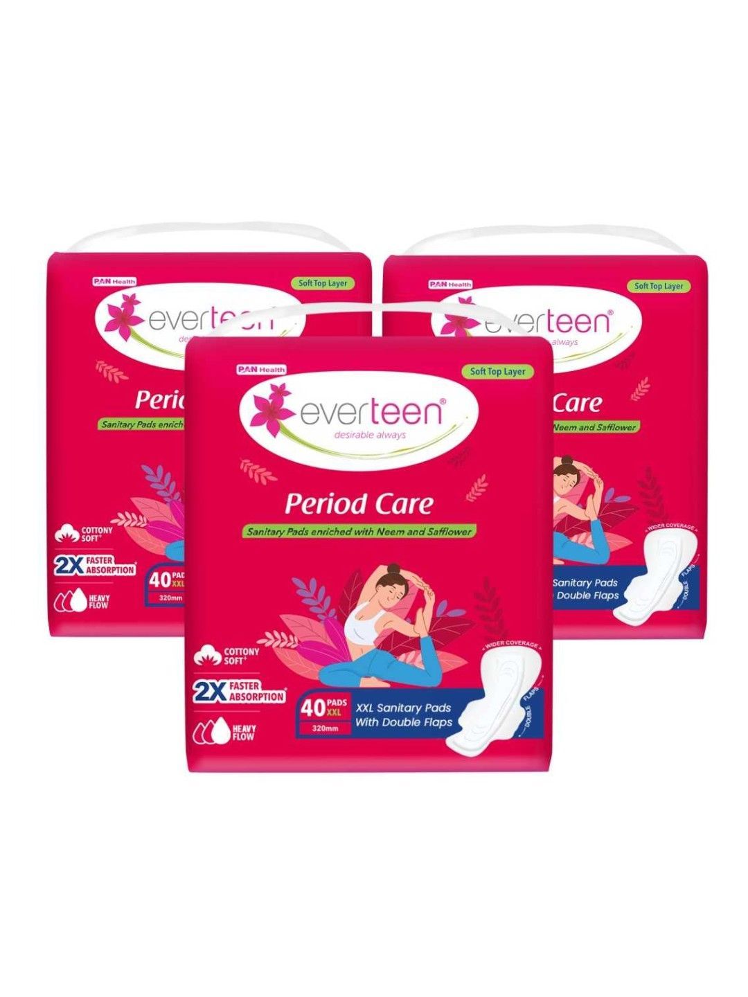 everteen Set Of 3 Sanitary Napkin Pads With Cottony-Soft- 40 Pcs Each- XXL