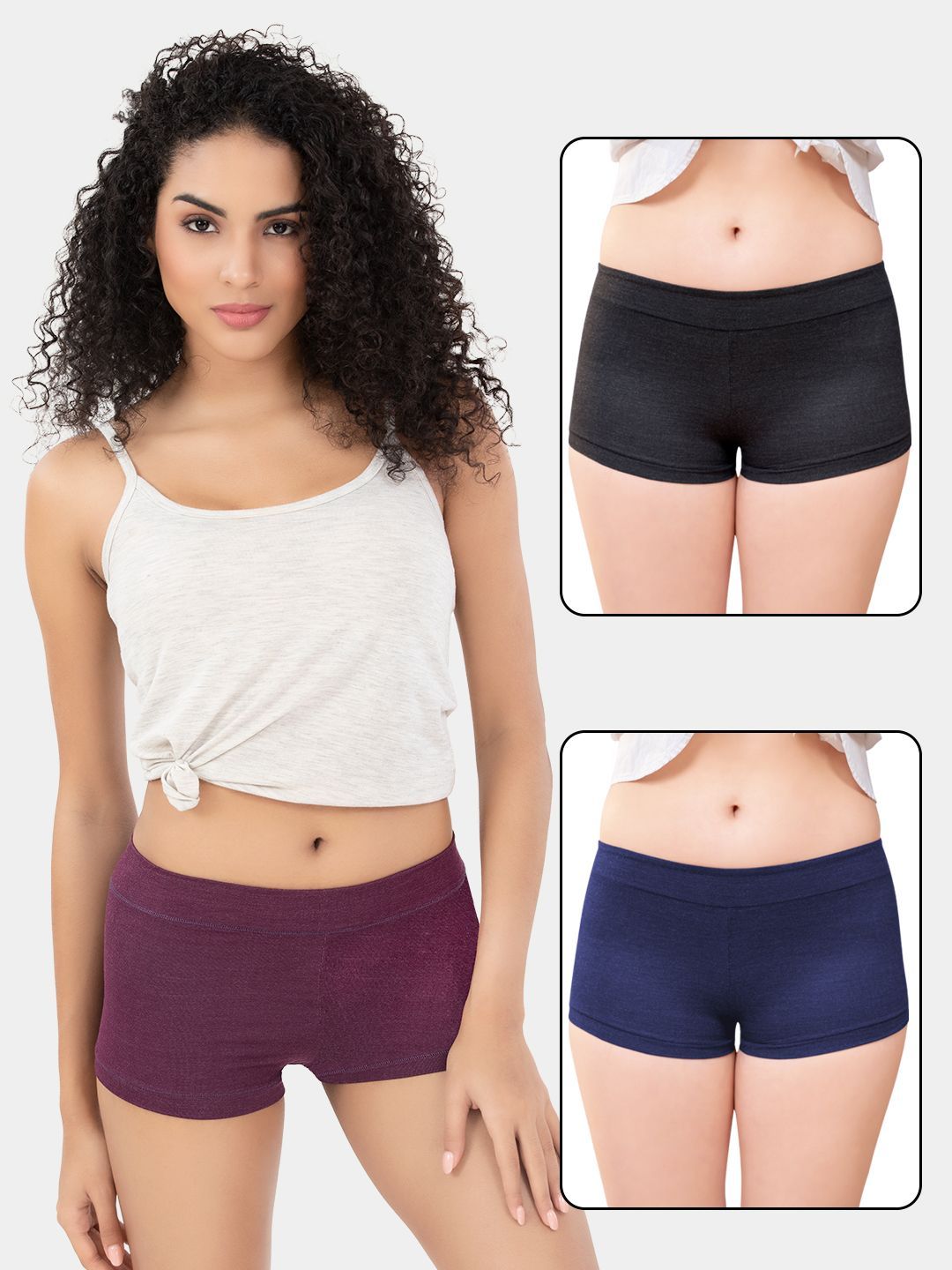 Trylo Pack Of 3 Assorted Boy Shorts Briefs Riza Denim G-Leg Panty-Assorted Colours-M-picture-16