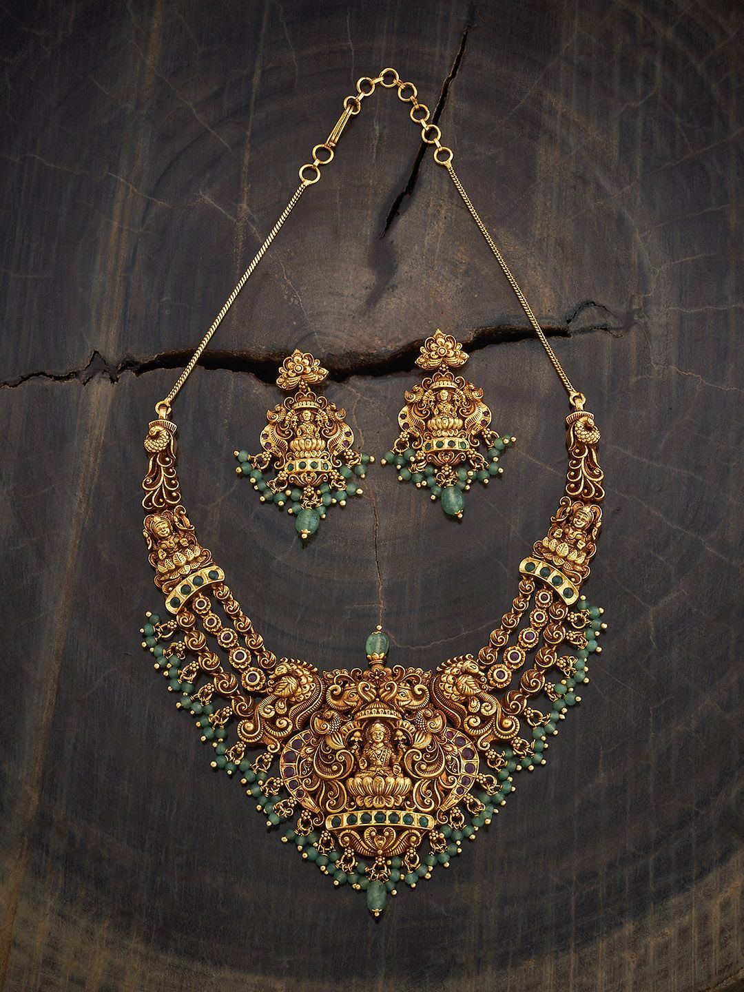 Kushal's Fashion Jewellery Gold-Plated Cubic Zirconia-Studded Antique Jewellery Set-picture-48
