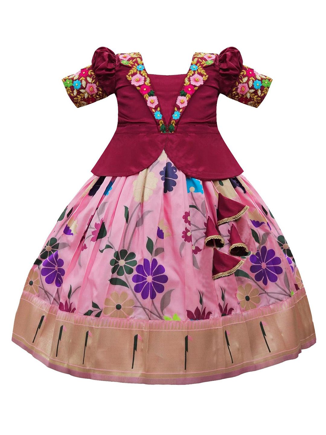 Wommaniya Impex Girls Embroidered Thread Work Ready to Wear Lehenga &-picture-10