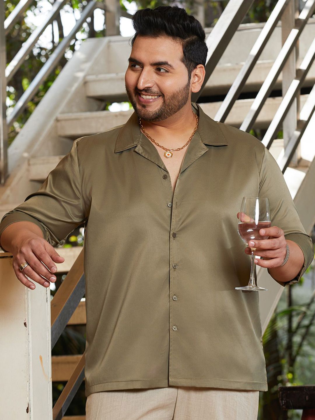 Instafab Plus Men Comfort Oversized Fit Cuban Collar Solid Cotton Casual Shirt-picture-21