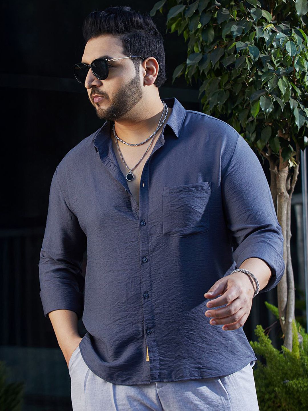 Instafab Plus Men Comfort Oversized Fit Spread Collar Textured Casual Shirt-picture-15