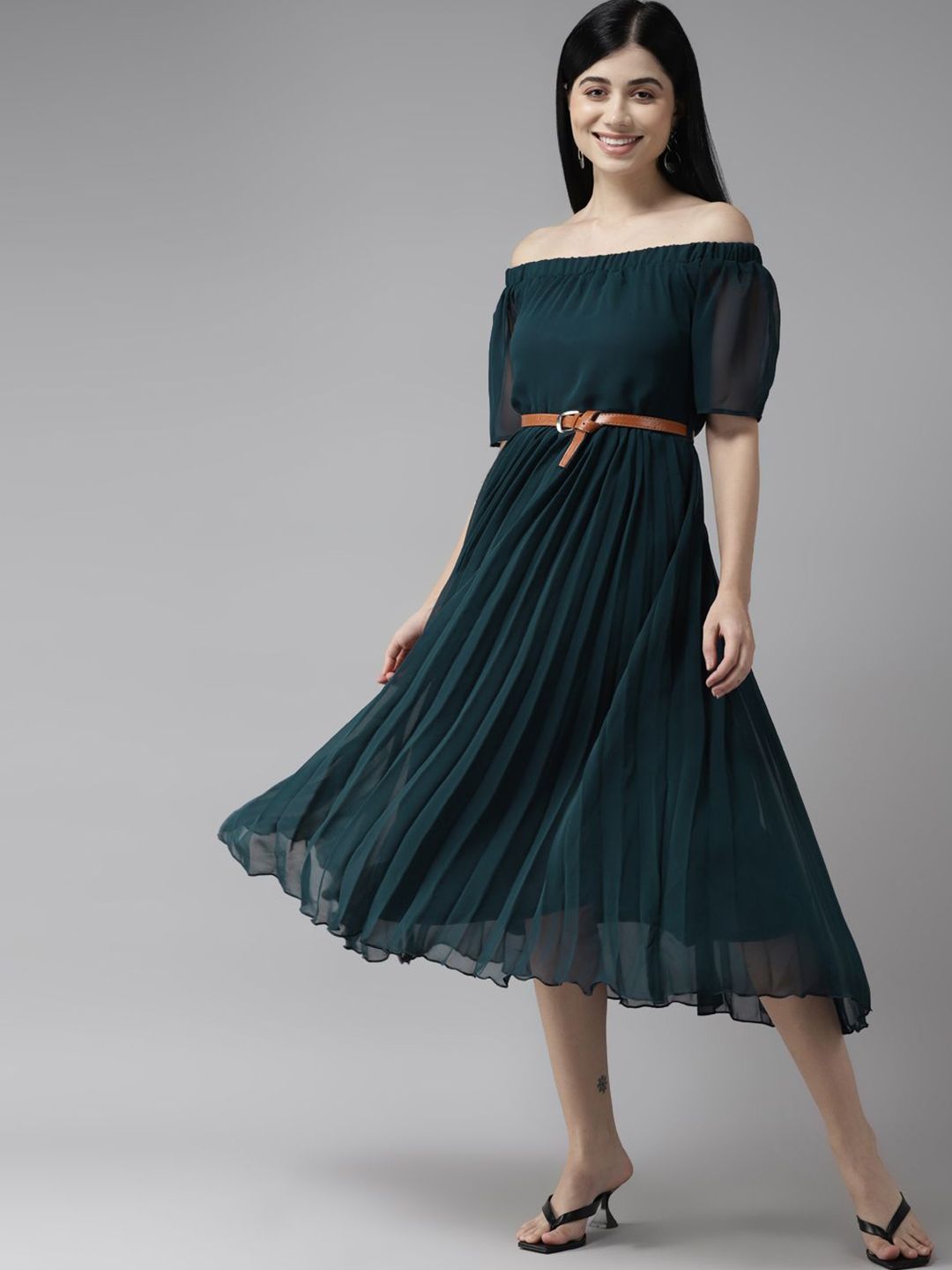 BAESD Women Off-Shoulder Fit & Flare Midi Dress-picture-34