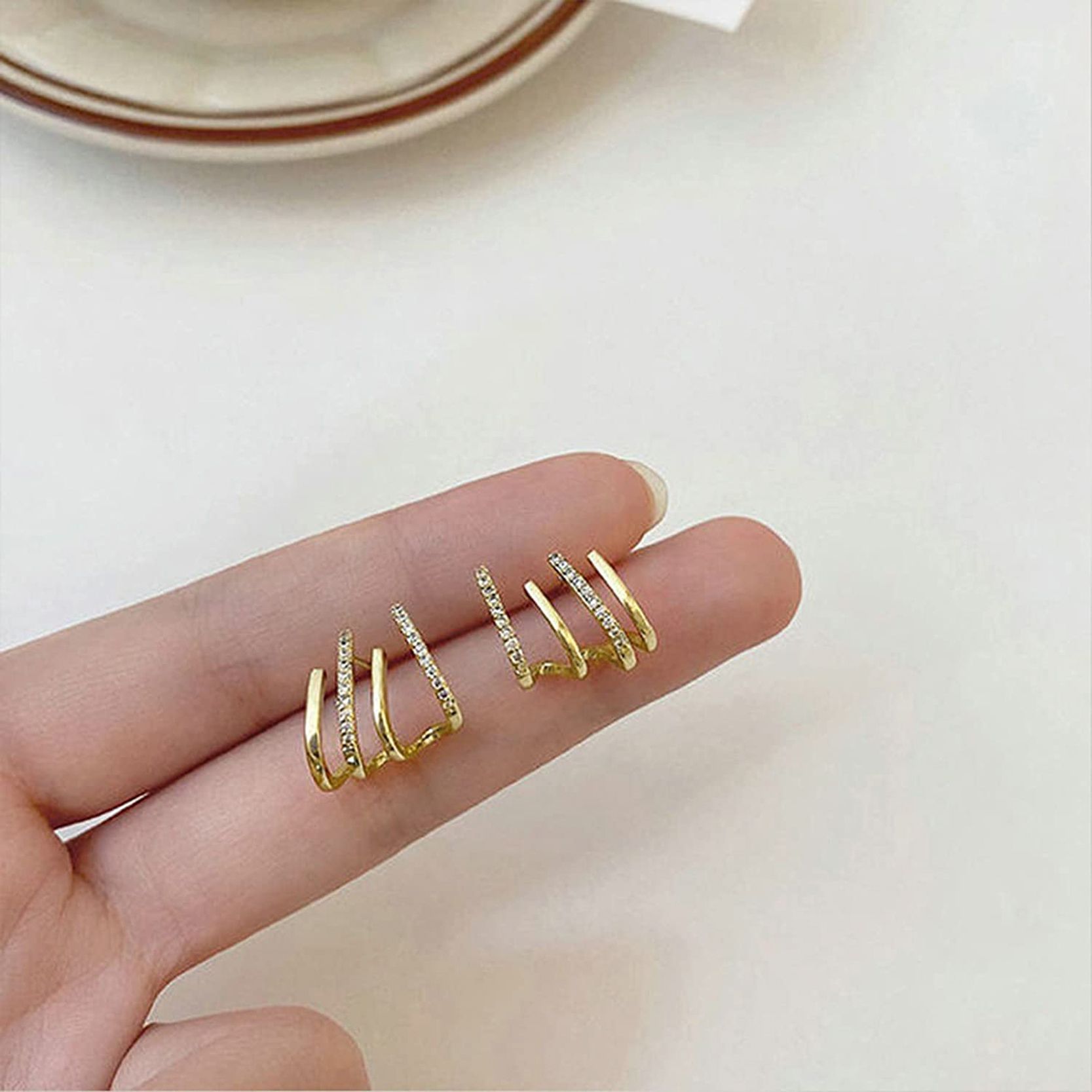 PolluxCraft Korean Gold-Plated Zircon Studded Contemporary Shaped Studs-picture-29