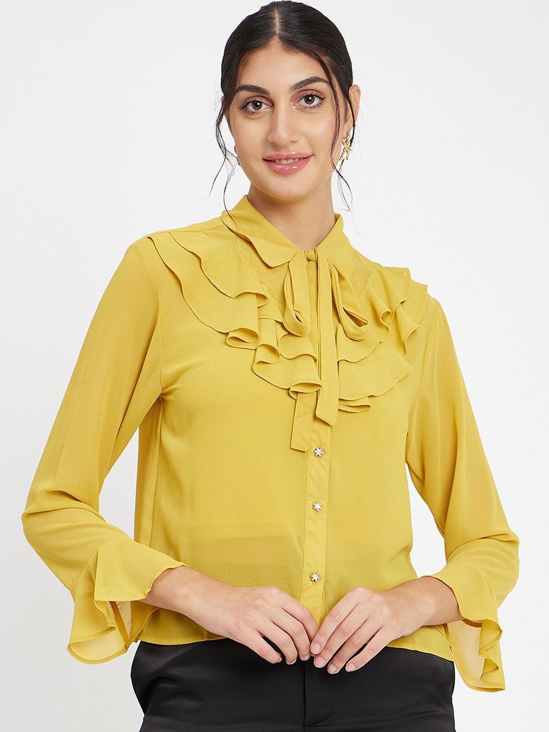 Madame Tie-Up Neck Bell Sleeve Shirt Style Top-picture-36