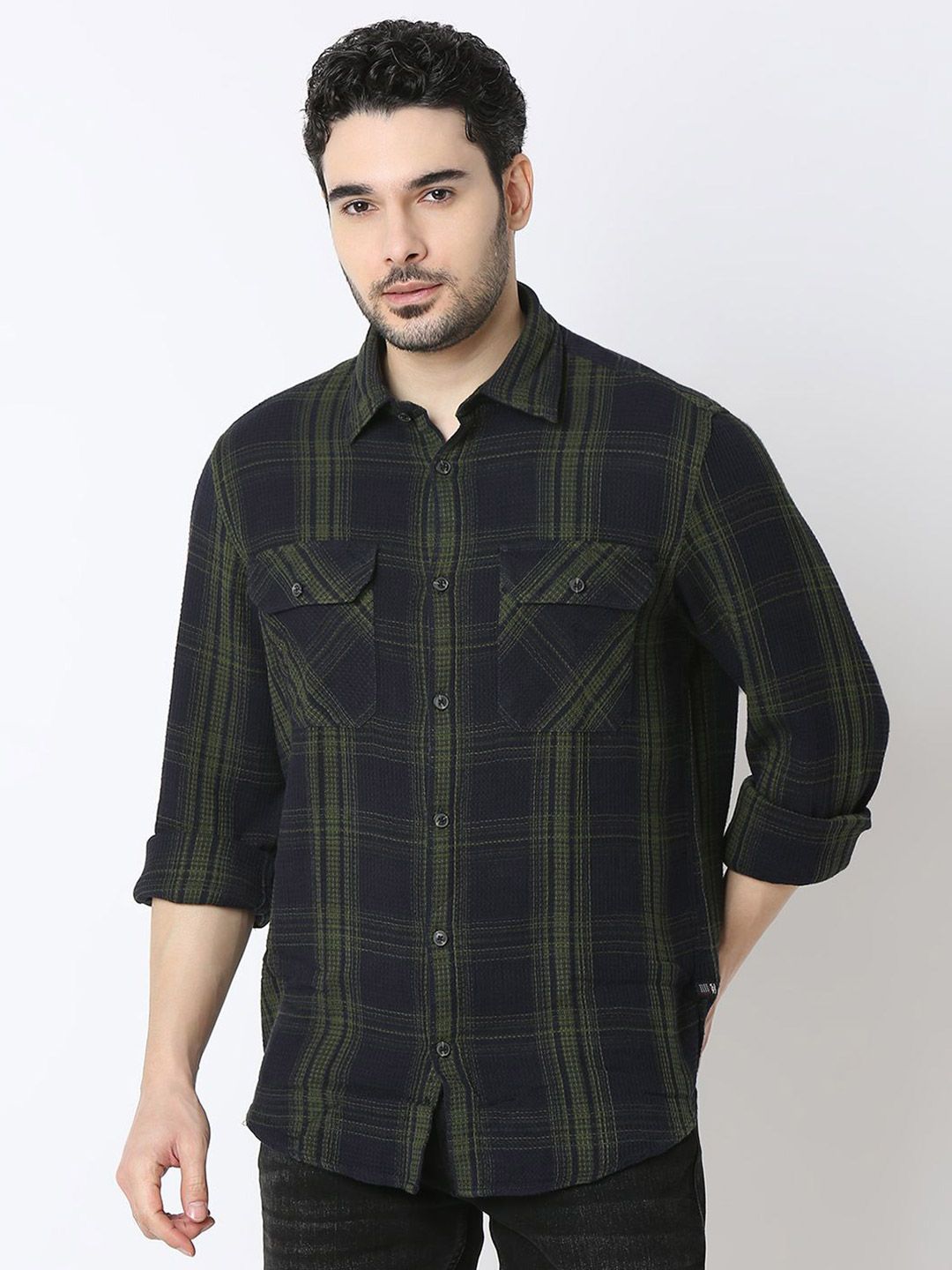 SPYKAR Men Slim Fit Spread Collar Tartan Checked Cotton Casual Shirt-picture-32