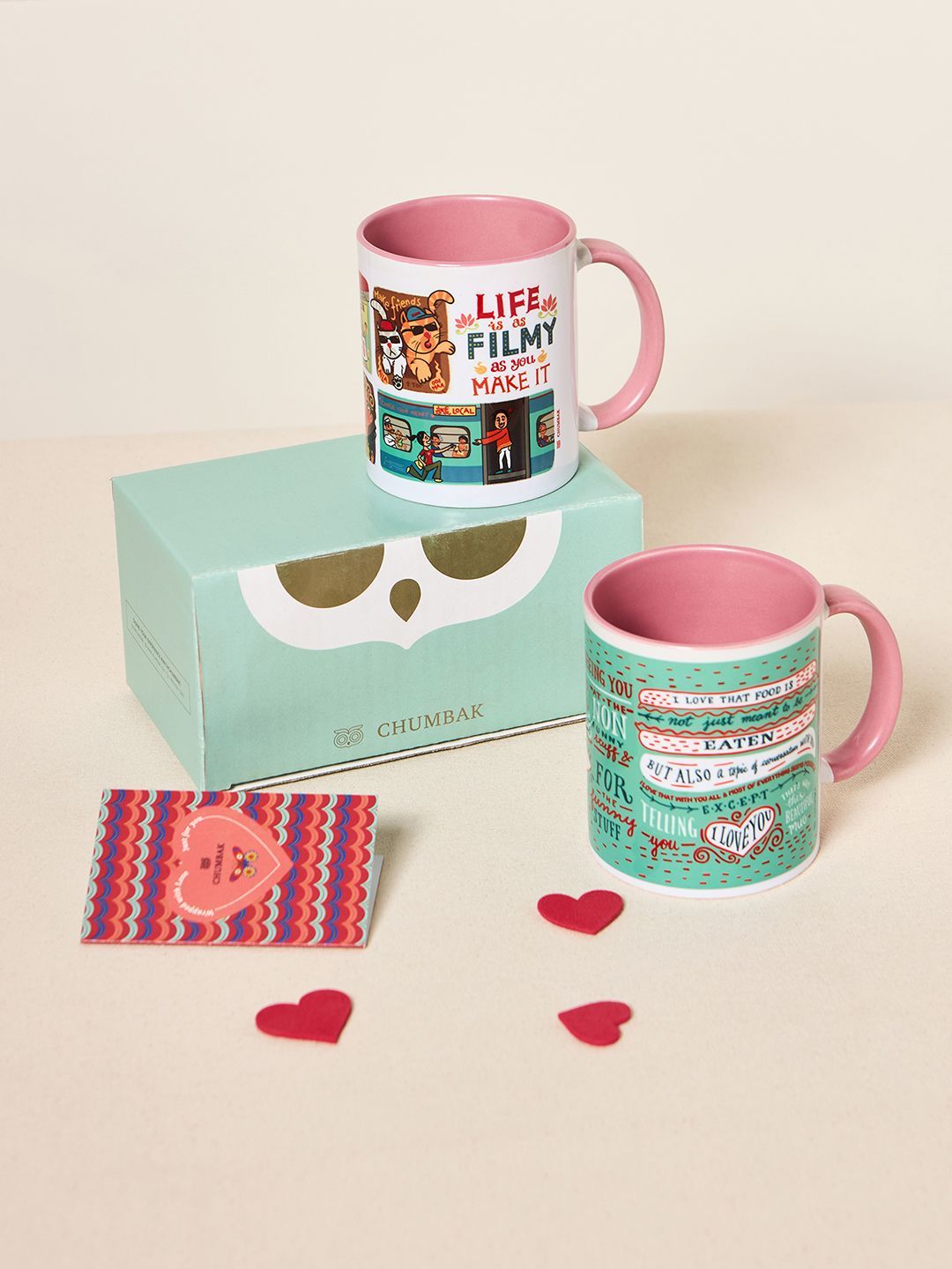 Chumbak Set Of 2 Teal-Green & White Brew-tiful Mugs Duo Gift Set Comes In A Gift Box