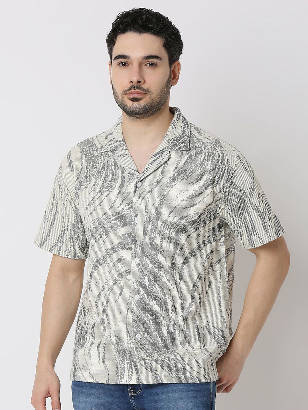 SPYKAR Men Relaxed Fit Cuban Collar Abstract Printed Cotton Casual Shirt-picture-11