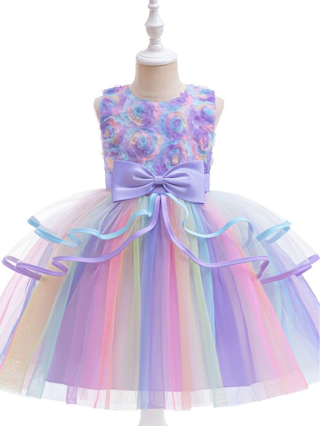 LULU & SKY Girls Bow-knot Detail Tulle Gown Dress-picture-17