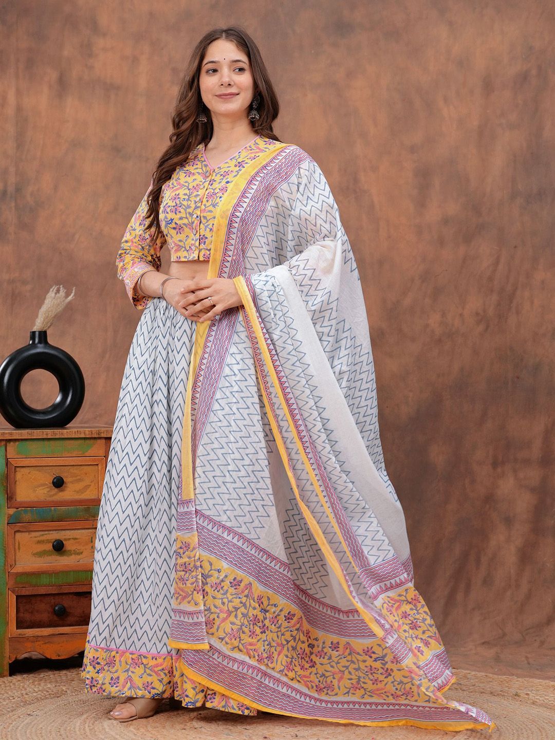PARTHVI Printed Block Print Ready to Wear Lehenga & Blouse With Dupatta-picture-19