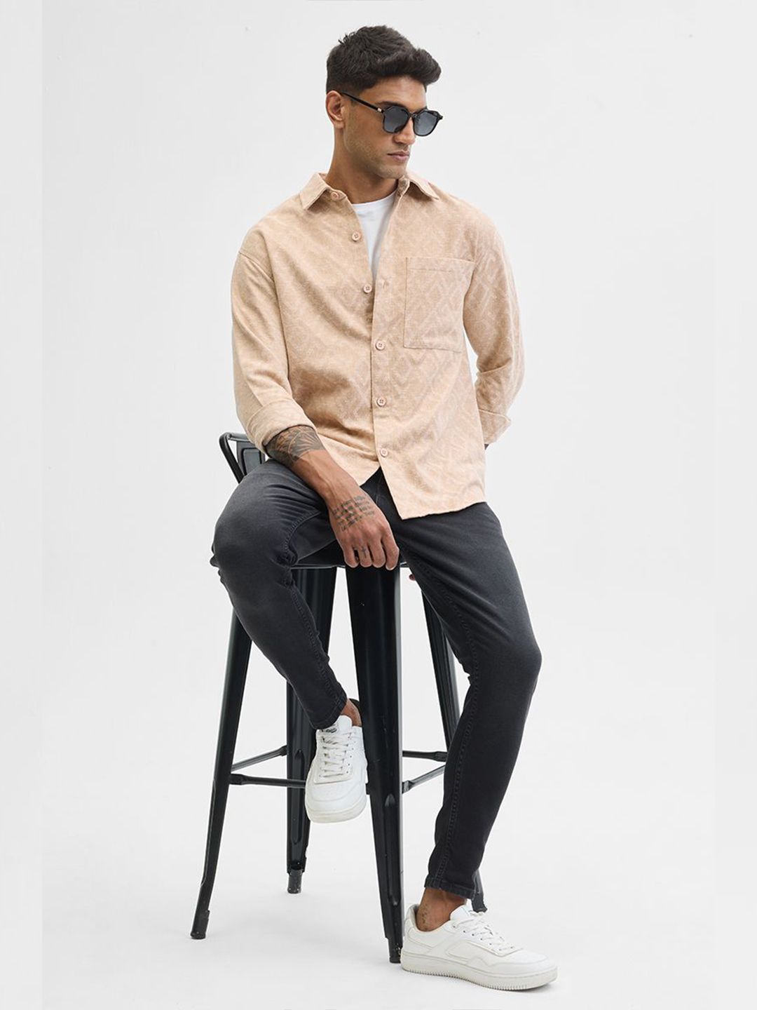 Snitch Men Spread Collar Textured Casual Shirt-picture-38