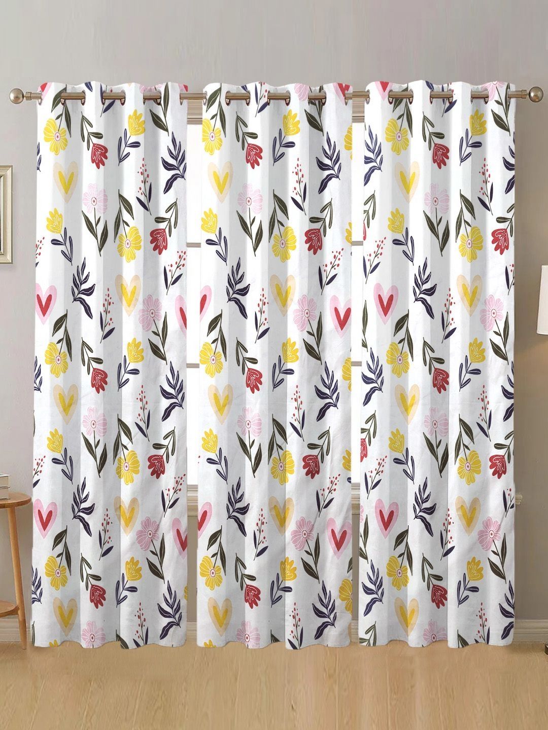 ANA White & Green Set of 3 Floral Room Darkening Door Curtain-picture-12