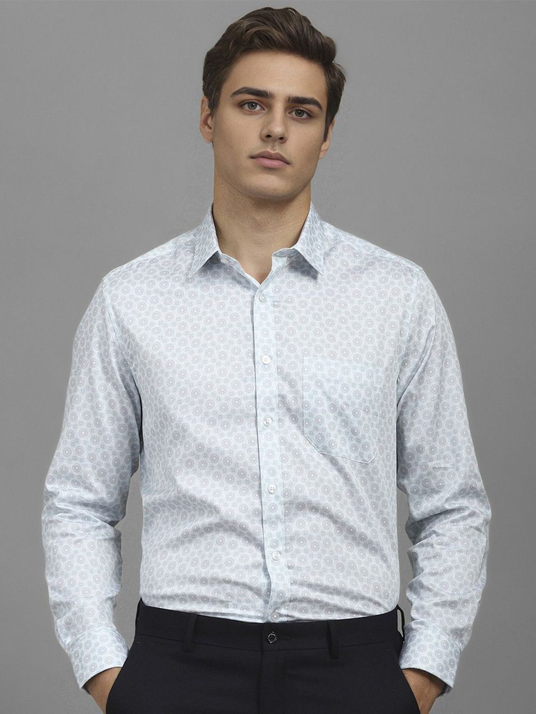 Louis Philippe Men Classic Slim Fit Spread Collar Geometric Printed Cotton Formal Shirt-picture-21