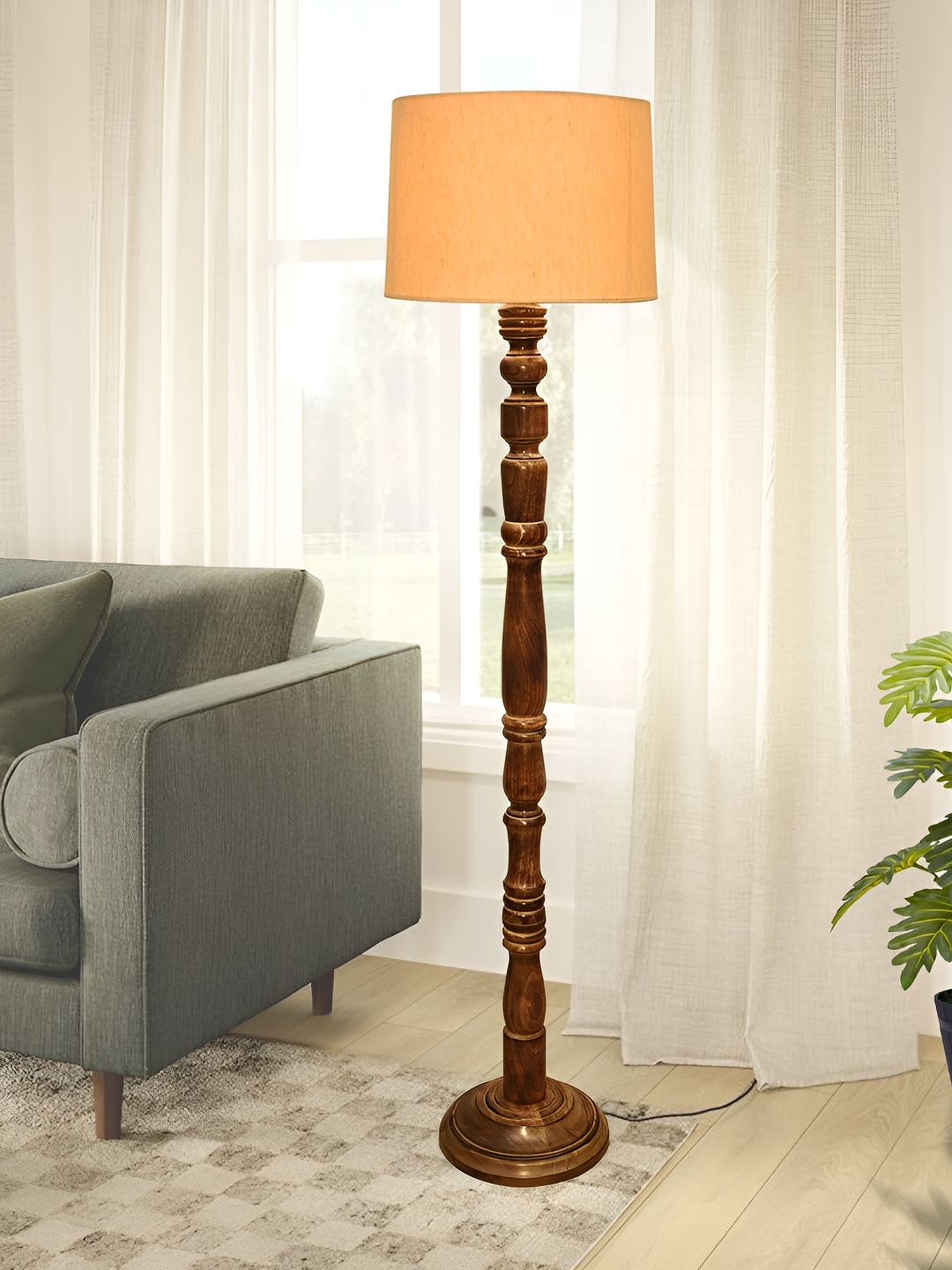 Homesake Yellow & Brown Textured Wood FloorLamp-image-44