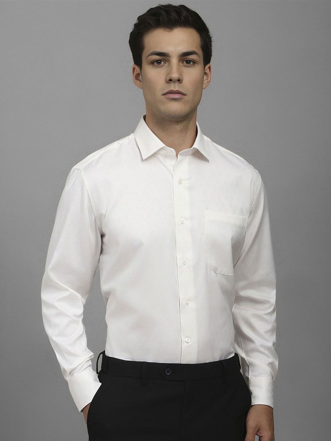 Luxure by Louis Philippe Men Classic Slim Fit Spread Collar Solid Cotton Formal Shirt-picture-11