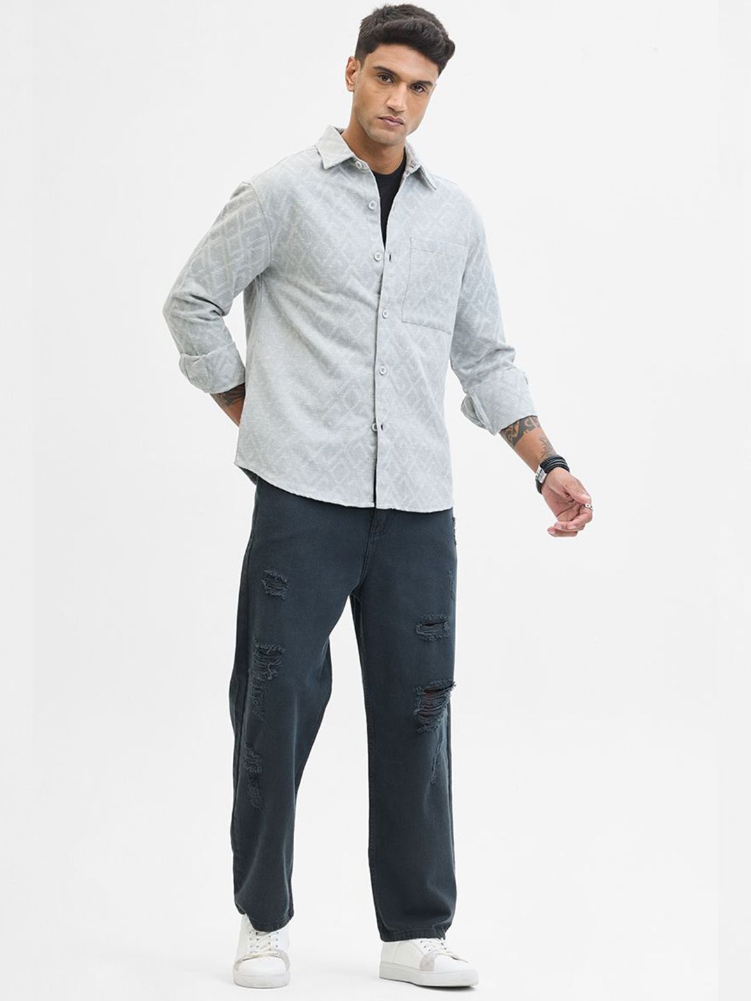 Snitch Men Spread Collar Textured Casual Shirt-picture-39