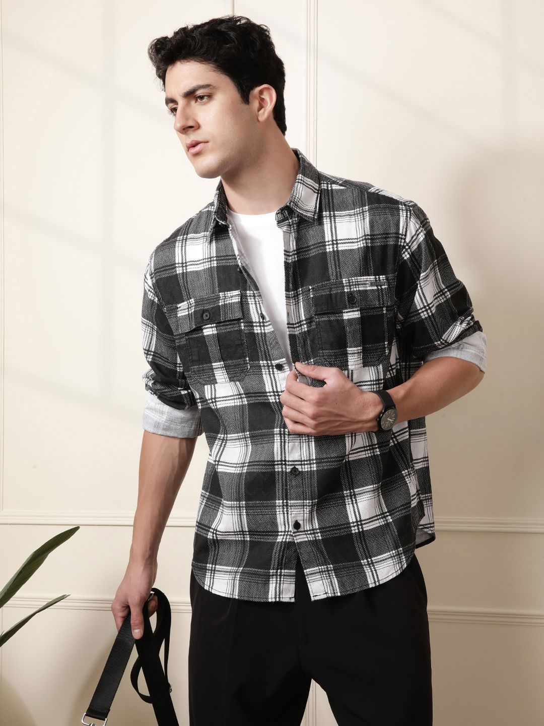 WROGN Men Comfort Relaxed Fit Spread Collar Tartan Checked Cotton Casual Shirt-picture-28