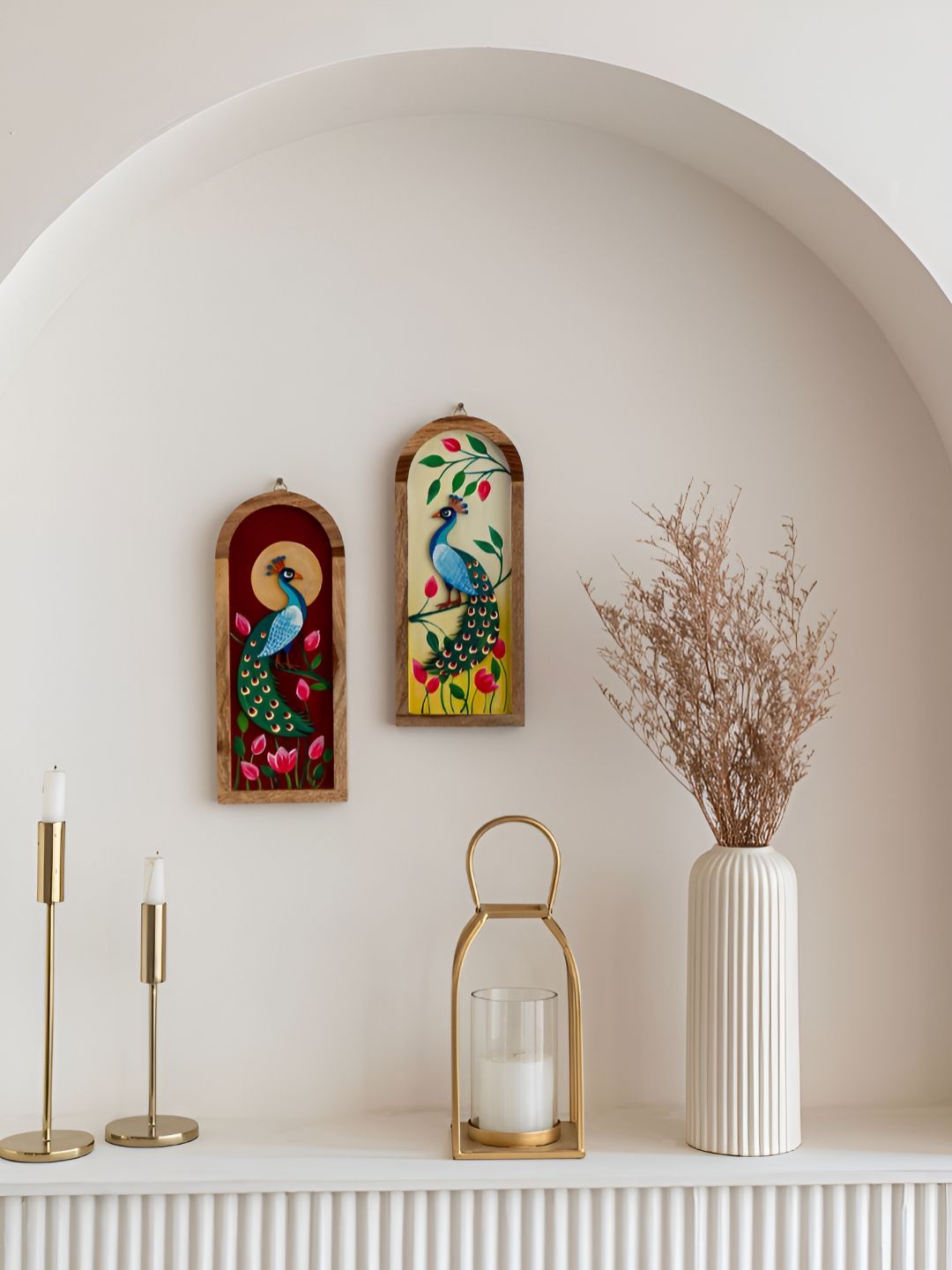 Mirai Woods Set Of 2 Yellow & Maroon Printed Vertical Wall Decor