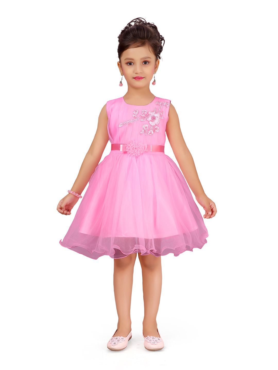 YK Girls Floral Embroidered Fit & Flare Dress-picture-51