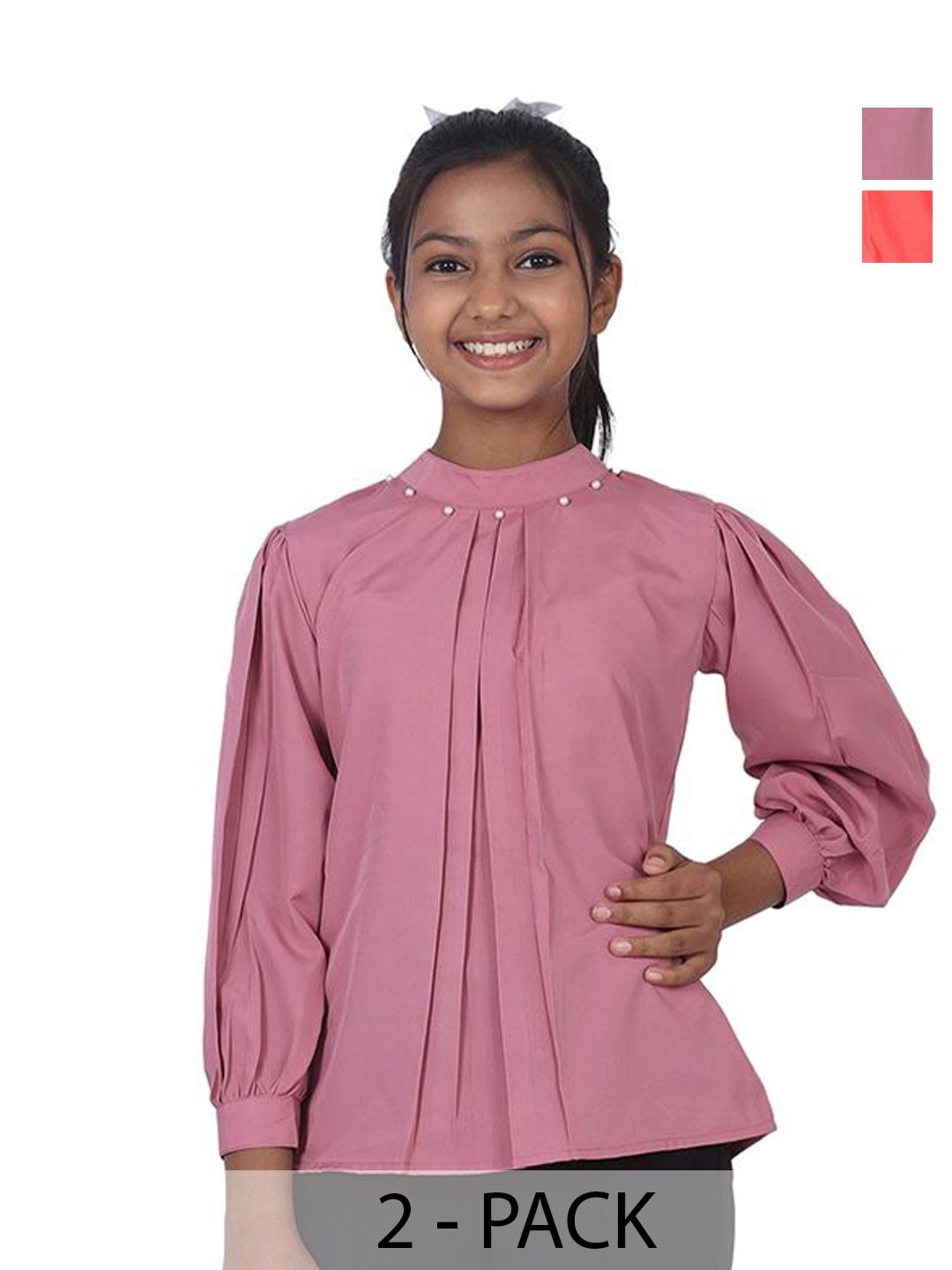 SILK SPARROW Girls Pack of 2 Mandarin Collar Crepe Top-picture-12